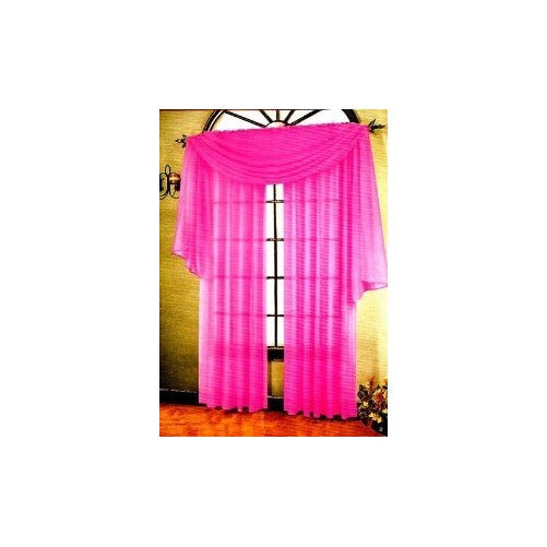 3 Piece Pink Sheer Voile Curtain Panel Set: 2 Pink Panels and 1 Scarf