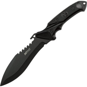 MTECH USA MT-20-12 Fixed Blade Hunting Knife, Black Bowie Style Blade, Black Rubber Handle, 10-Inch Overall