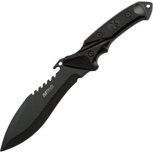 MTECH USA MT-20-12 Fixed Blade Hunting Knife, Black Bowie Style Blade, Black Rubber Handle, 10-Inch Overall