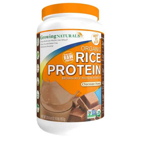 Growing Naturals Organic Rice Protein Powder, Chocolate, 33.6 Ounce