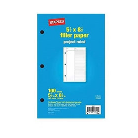 Project Ruled Filler Paper, 5-1/2" x 8-1/2", Pack of 100 Sheets