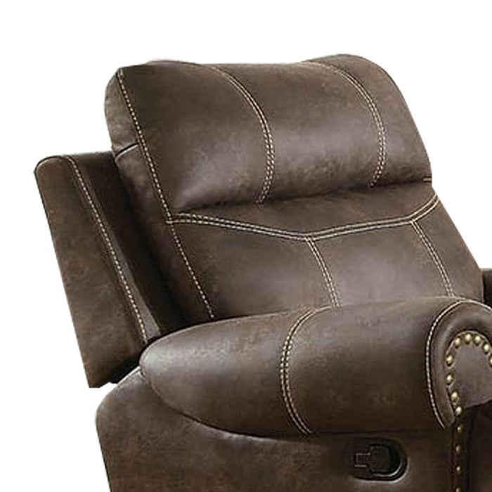 Leatherette Power Glider Recliner Chair with Stitched Details, Brown