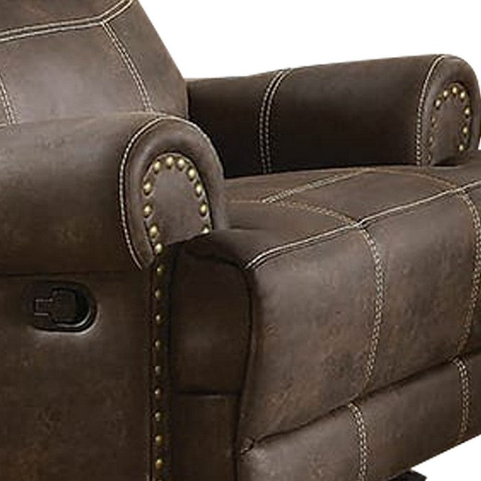Leatherette Power Glider Recliner Chair with Stitched Details, Brown