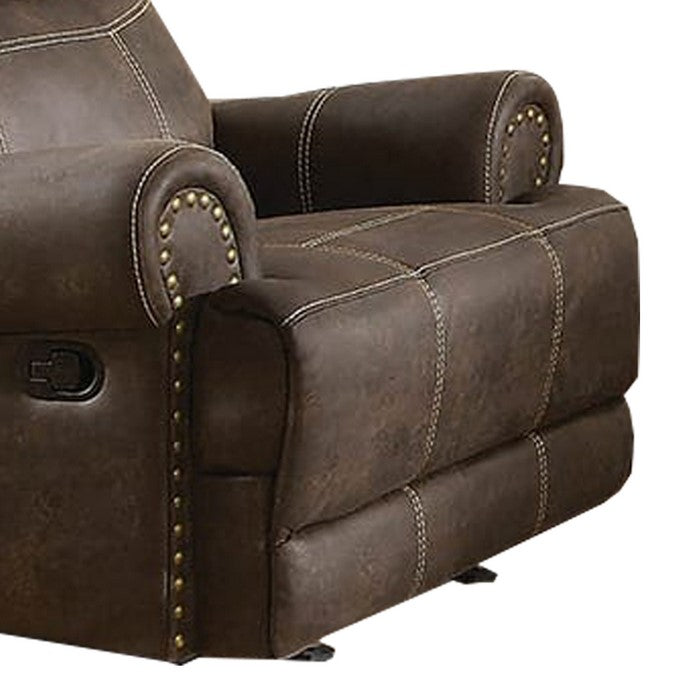 Leatherette Power Glider Recliner Chair with Stitched Details, Brown