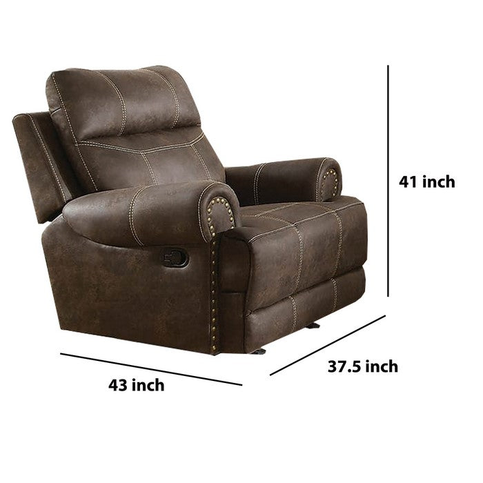 Leatherette Power Glider Recliner Chair with Stitched Details, Brown
