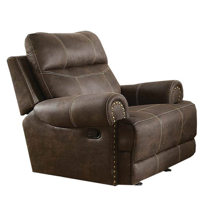 Leatherette Power Glider Recliner Chair with Stitched Details, Brown