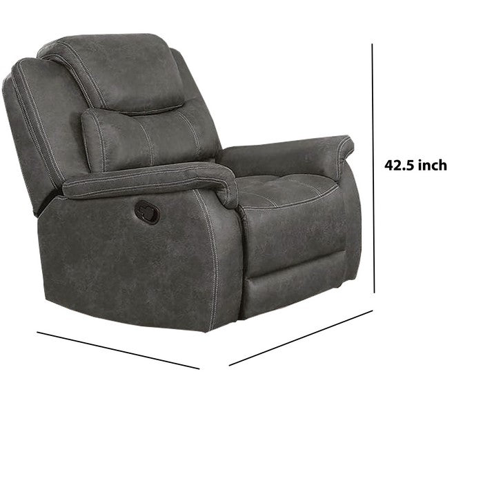 Leatherette Glider Recliner Chair with Pillowtop Backrest, Gray