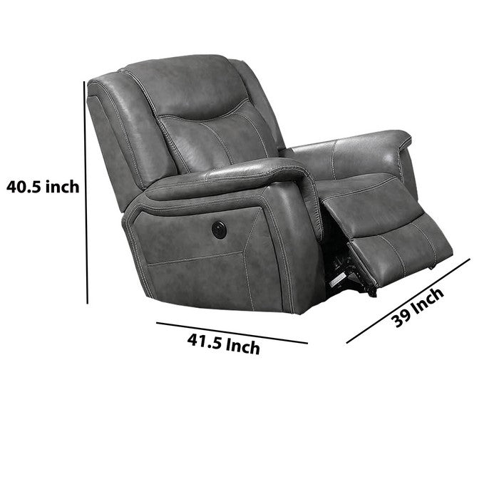 Leatherette Glider Recliner Chair with Stitched Details, Gray
