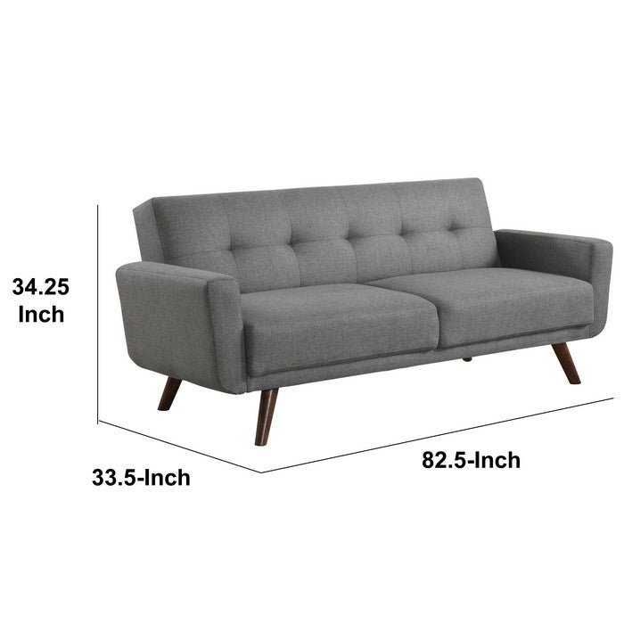 Fabric Upholstered Tufted Sofa Bed with Angled Legs, Brown and Gray