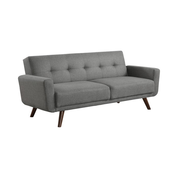 Fabric Upholstered Tufted Sofa Bed with Angled Legs, Brown and Gray