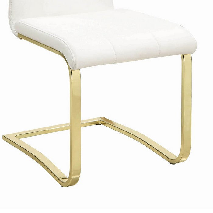 Leatherette Breuer Style Dining Chair, Set of 4, White and Gold