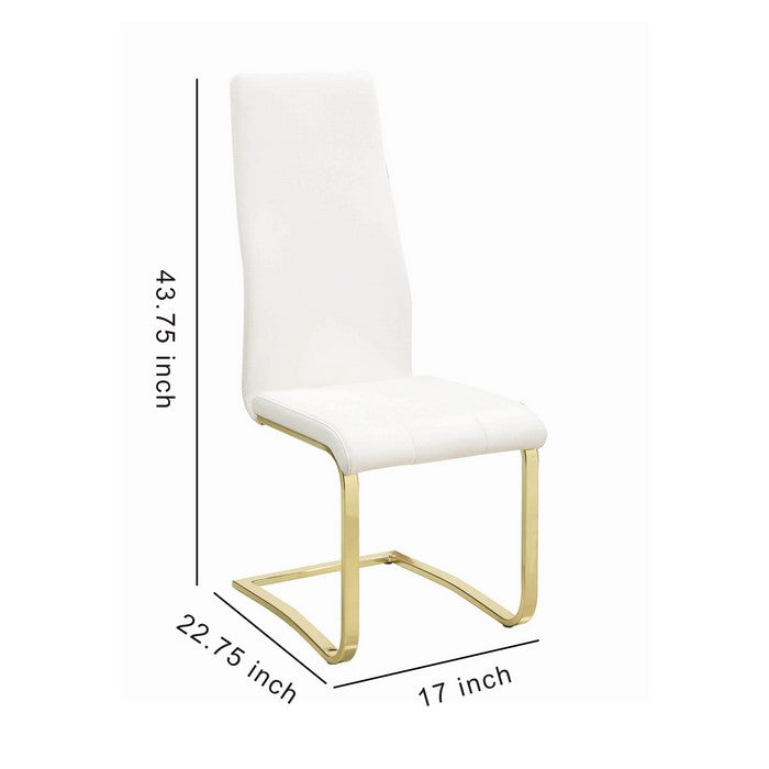 Leatherette Breuer Style Dining Chair, Set of 4, White and Gold