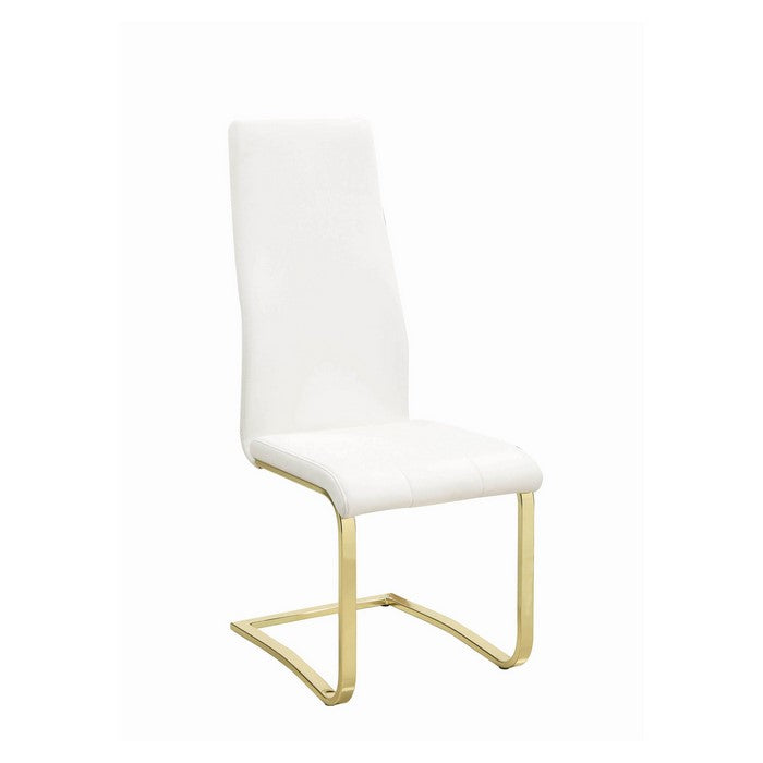 Leatherette Breuer Style Dining Chair, Set of 4, White and Gold