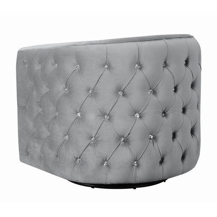 Velvet Upholstered Swivel Accent Chair with Tufted Details, Gray