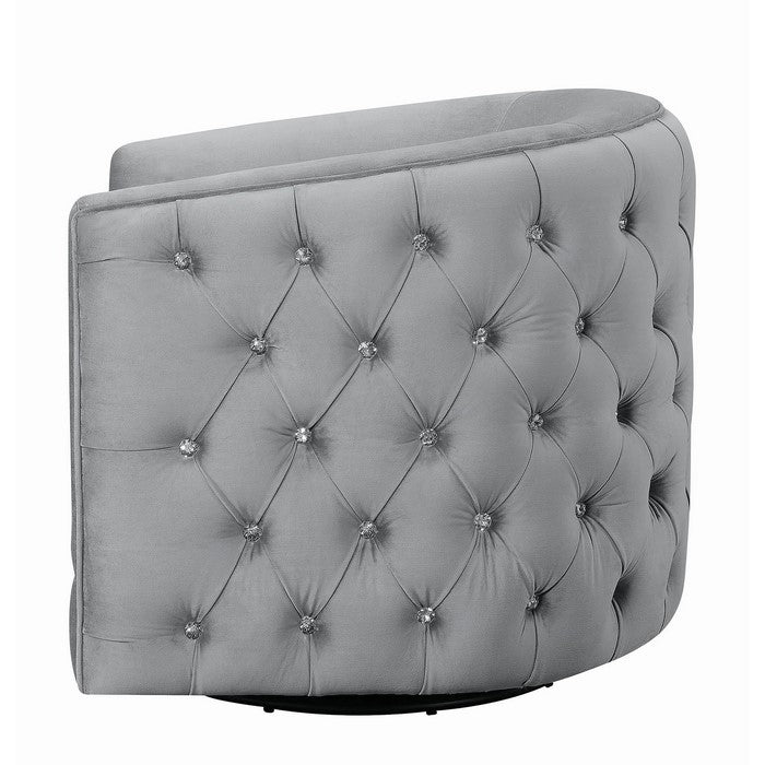 Velvet Upholstered Swivel Accent Chair with Tufted Details, Gray