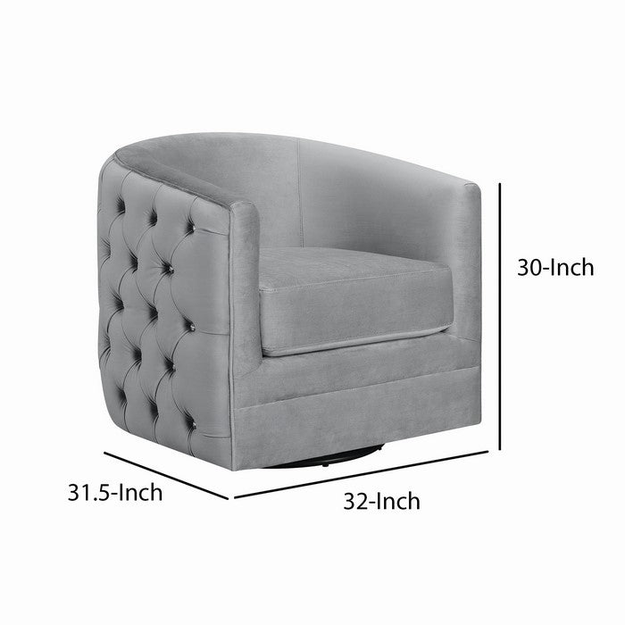 Velvet Upholstered Swivel Accent Chair with Tufted Details, Gray