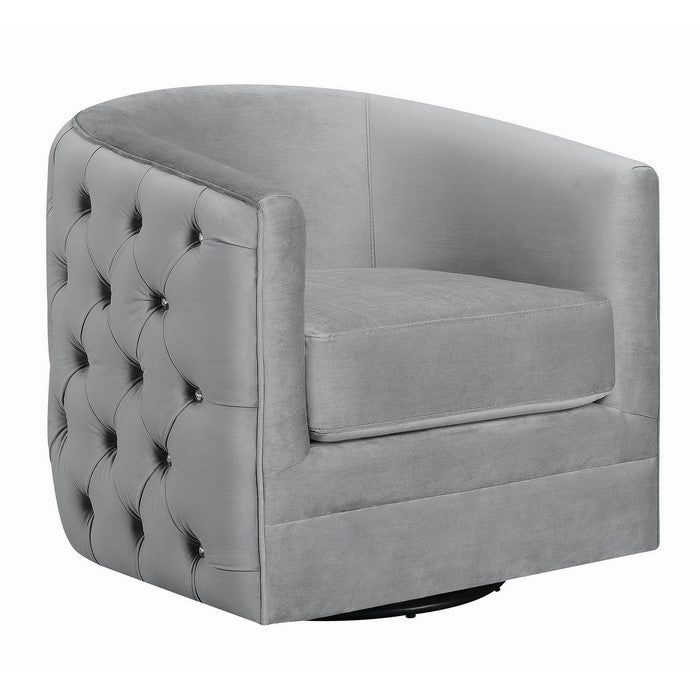 Velvet Upholstered Swivel Accent Chair with Tufted Details, Gray