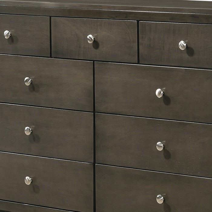 Transitional Style 9 Drawer Dresser with Round Knobs, Gray