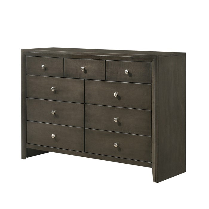 Transitional Style 9 Drawer Dresser with Round Knobs, Gray