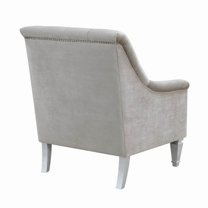 Velvet Upholstered Chair with Rhinestone Button Tufting, Gray