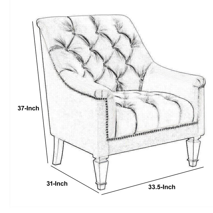 Velvet Upholstered Chair with Rhinestone Button Tufting, Gray