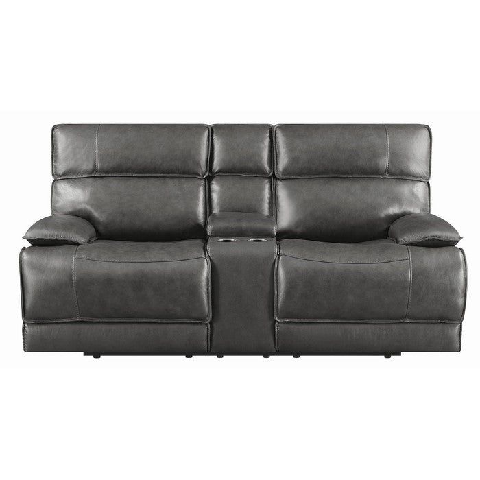 Leatherette Power Loveseat with USB Dock and Power Cord, Charcoal Gray
