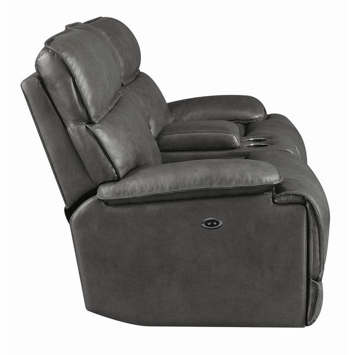 Leatherette Power Loveseat with USB Dock and Power Cord, Charcoal Gray