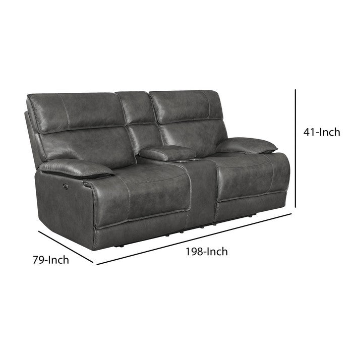Leatherette Power Loveseat with USB Dock and Power Cord, Charcoal Gray