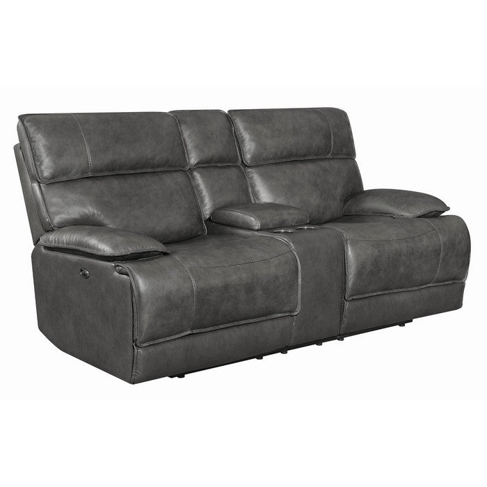 Leatherette Power Loveseat with USB Dock and Power Cord, Charcoal Gray