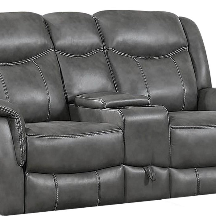 Leatherette Wooden Loveseat with Power Reclining Motion, Gray
