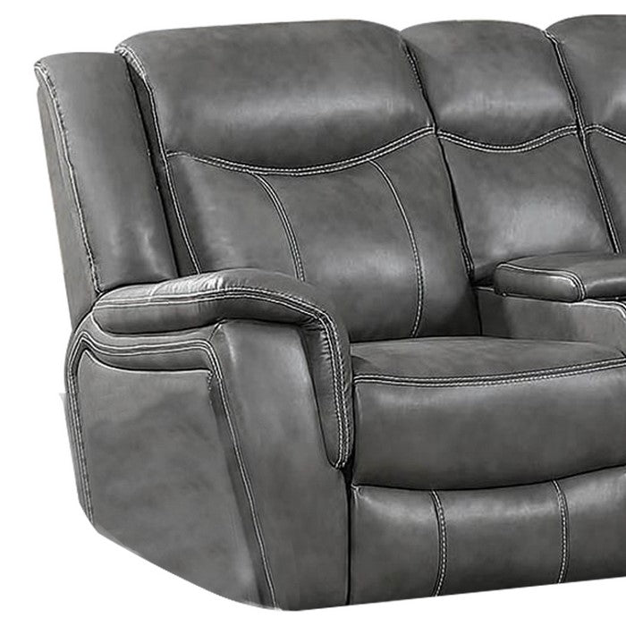 Leatherette Wooden Loveseat with Power Reclining Motion, Gray