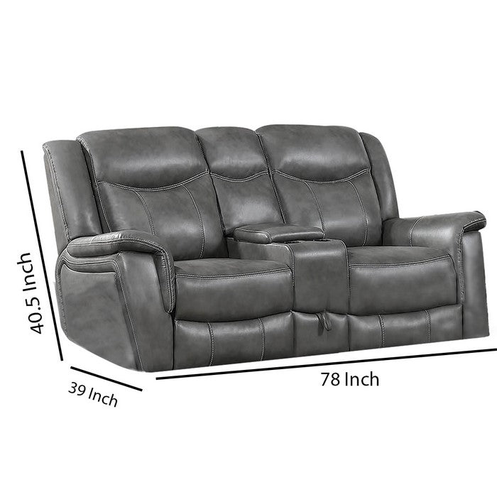 Leatherette Wooden Loveseat with Power Reclining Motion, Gray