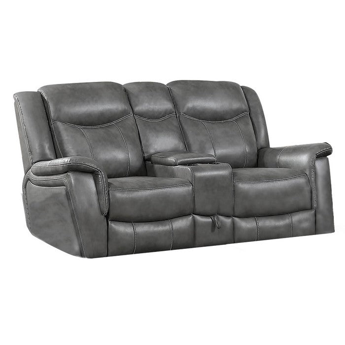Leatherette Wooden Loveseat with Power Reclining Motion, Gray