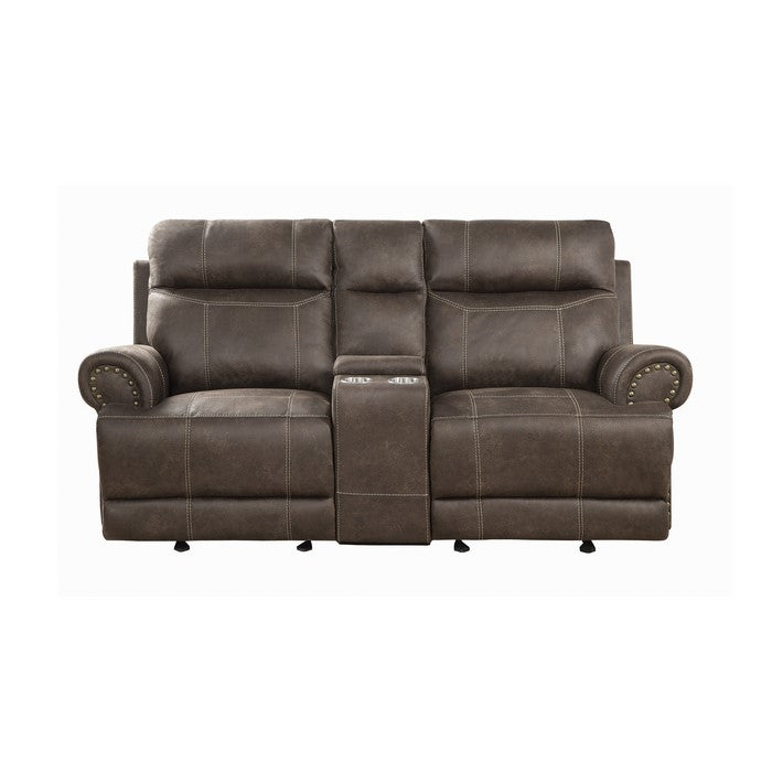 Leatherette Recliner Loveseat with Power Cord and USB Docks, Brown
