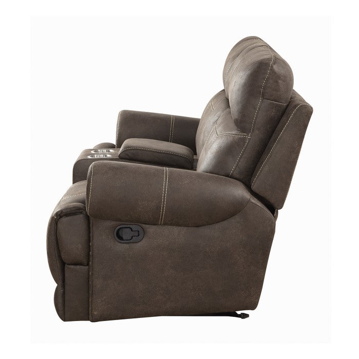 Leatherette Recliner Loveseat with Power Cord and USB Docks, Brown