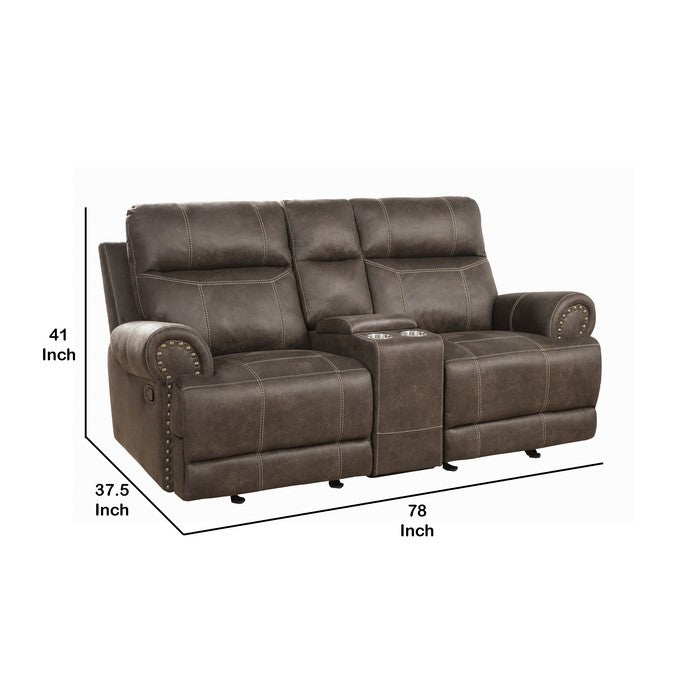 Leatherette Recliner Loveseat with Power Cord and USB Docks, Brown