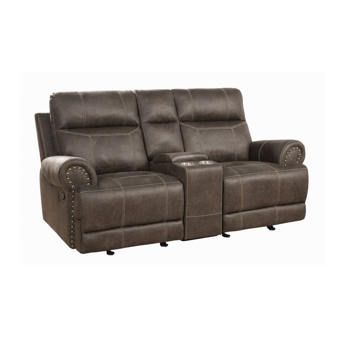 Leatherette Recliner Loveseat with Power Cord and USB Docks, Brown