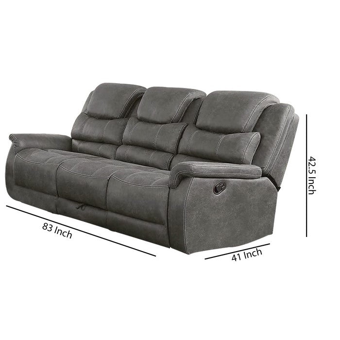 Leatherette Recliner Sofa with Power Cord and USB Docks, Gray