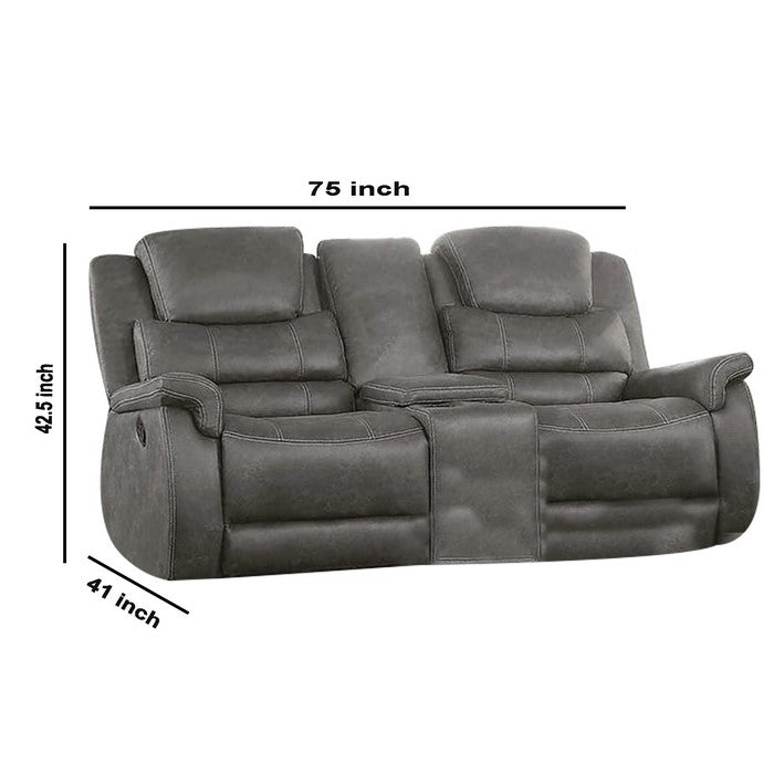Leatherette Recliner Loveseat with Power Cord and USB Docks, Gray