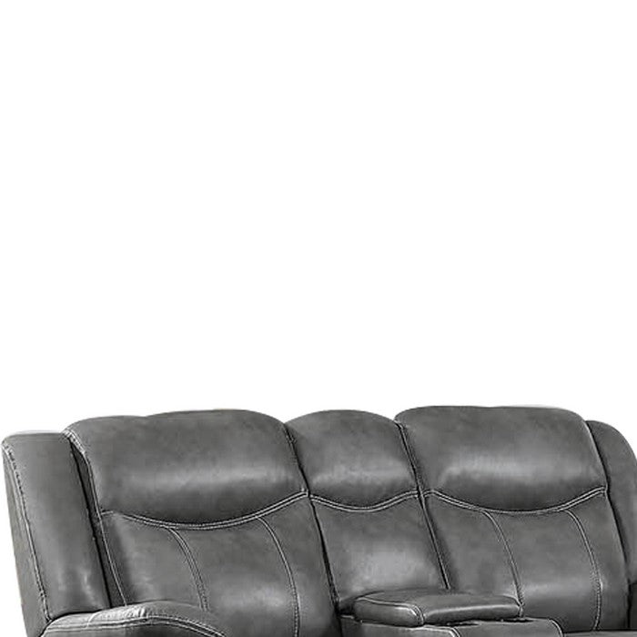 Leatherette Recliner Wooden Loveseat with Power Cord and USB Docks, Gray