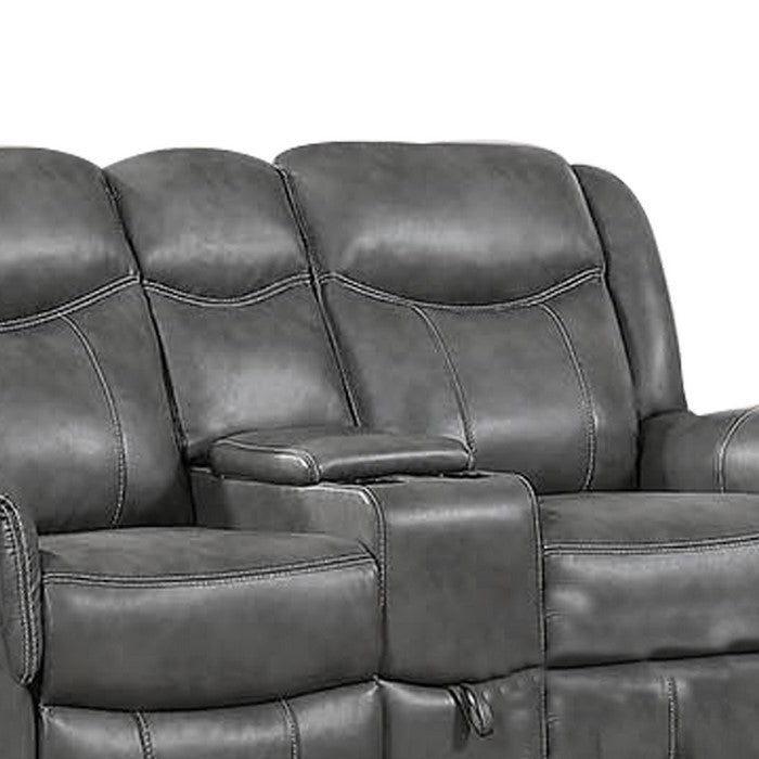Leatherette Recliner Wooden Loveseat with Power Cord and USB Docks, Gray