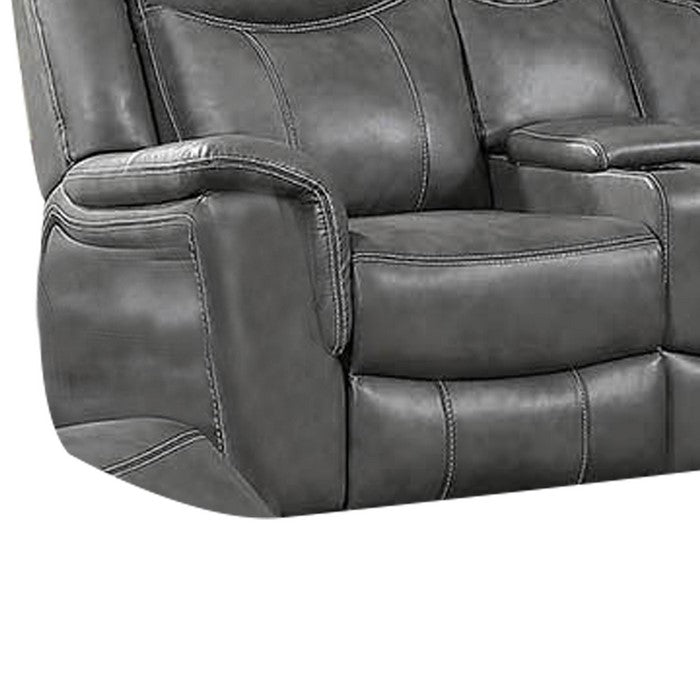 Leatherette Recliner Wooden Loveseat with Power Cord and USB Docks, Gray