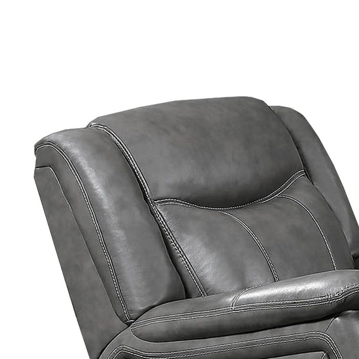 Leatherette Wooden Power Reclining Sofa with Push Button, Gray