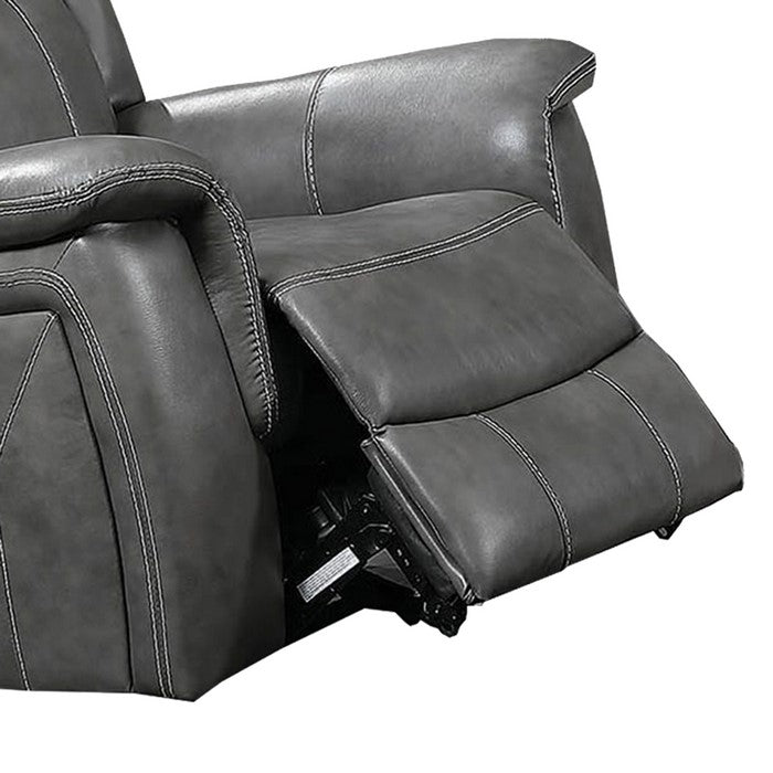 Leatherette Wooden Power Reclining Sofa with Push Button, Gray