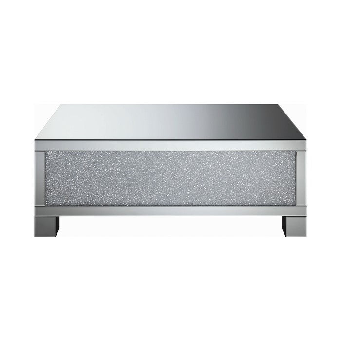 Contemporary Style Metal Coffee Table with Crystal Accents, Silver
