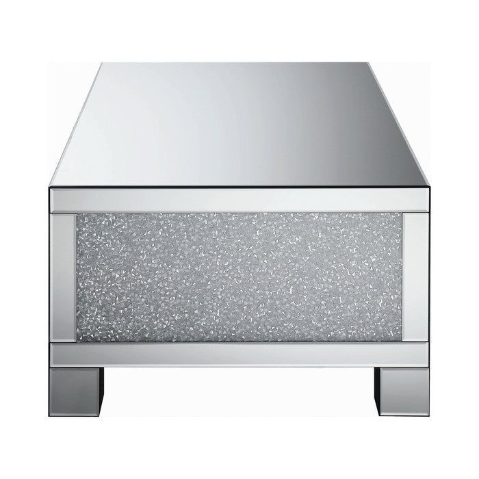 Contemporary Style Metal Coffee Table with Crystal Accents, Silver
