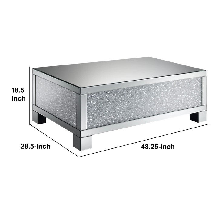 Contemporary Style Metal Coffee Table with Crystal Accents, Silver
