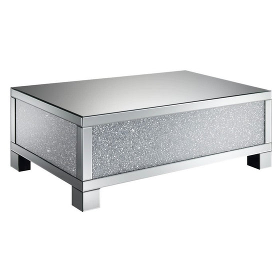 Contemporary Style Metal Coffee Table with Crystal Accents, Silver