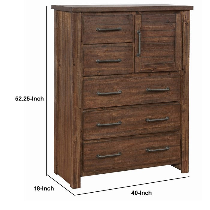 Wooden Chest with 5 Spacious Storage Drawers and 1 Door Cabinet, Brown