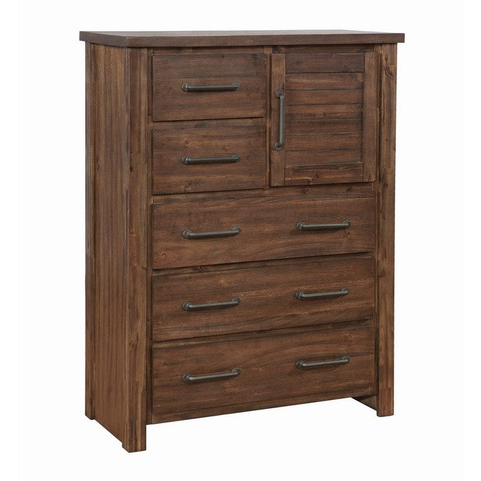 Wooden Chest with 5 Spacious Storage Drawers and 1 Door Cabinet, Brown